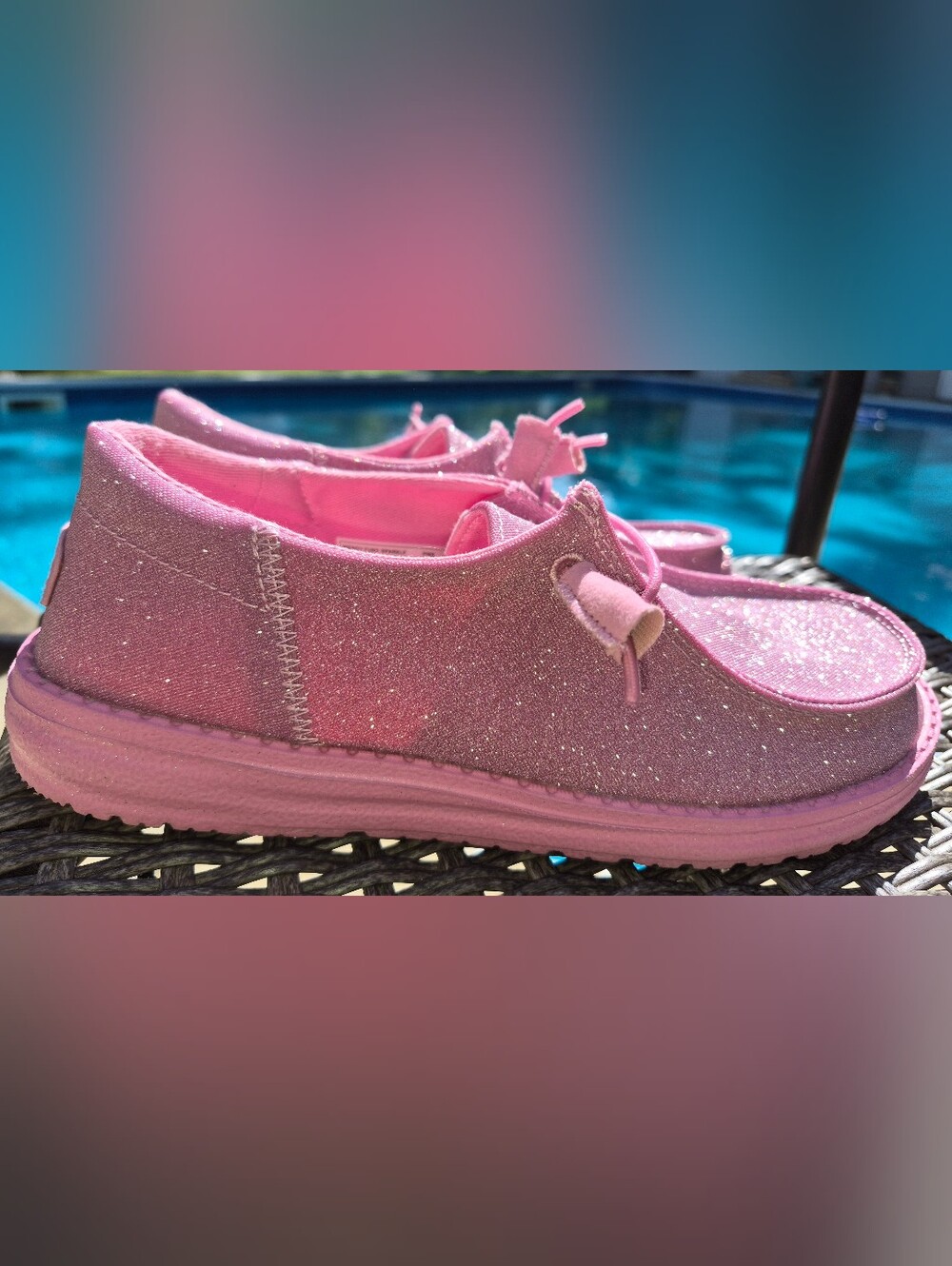 Women's Hey Dude Pink Glitter Slip-On Shoes Size 8, Very Clean